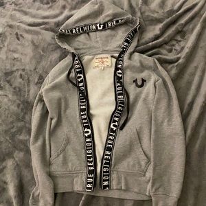 True Religion Zip Up Hoodie in Gray, Size Small